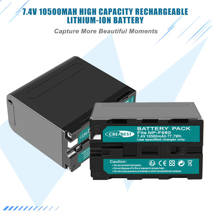 2X 7.4V NP-F970 10500mAh Akku für Sony NP-F930 F950 NP-F530 F960 NP-F990