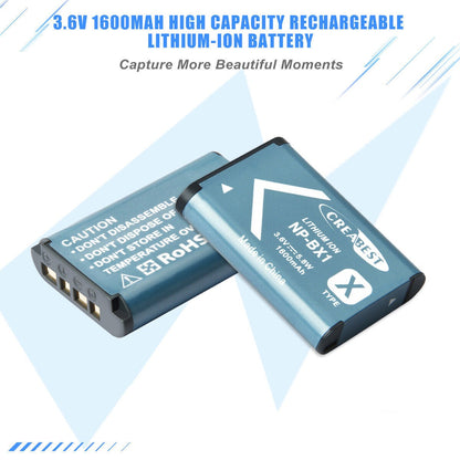SHENTEC 2er-Pack NP-BX1-Akkus für Sony DSC-RX100, HX300, H400, WX350, WX400, HX50V, HX60