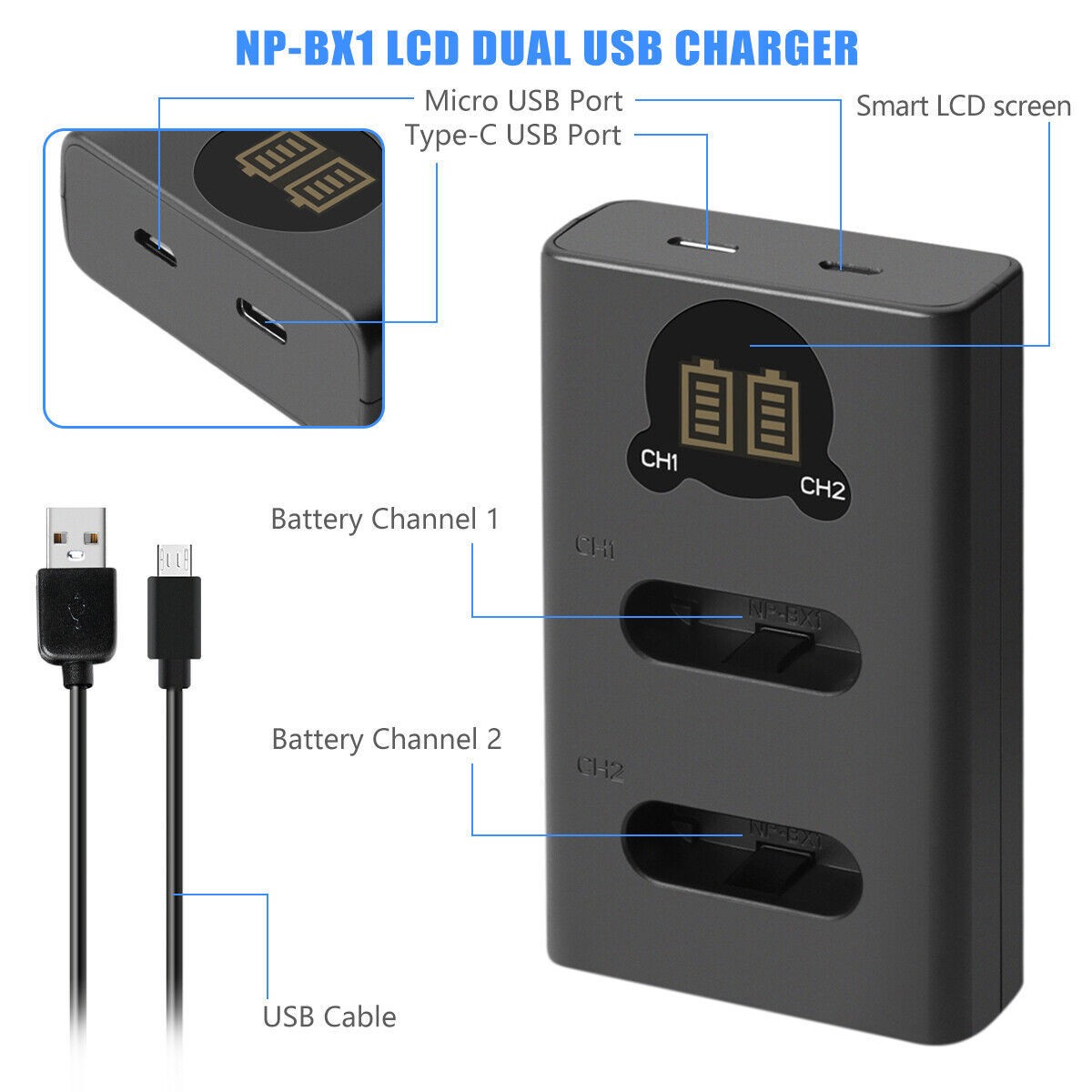 SHENTEC 2er-Pack NP-BX1-Akkus für Sony DSC-RX100, HX300, H400, WX350, WX400, HX50V, HX60