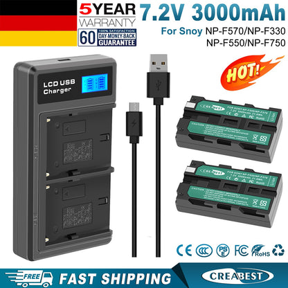 2er-Pack 7.2V NP-F550 Akku + Doppel-Ladegerät Für SONY NP-F970 NP-F960 F990 F950 F530 F330
