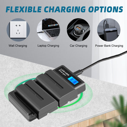 2er-Pack 7.2V NP-F550 Akku + Doppel-Ladegerät Für SONY NP-F970 NP-F960 F990 F950 F530 F330