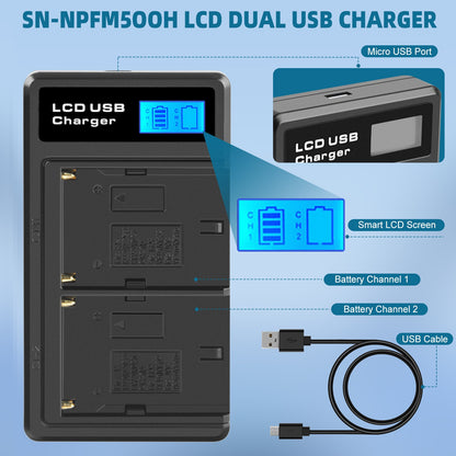 SHENTEC 2x Akku NP-FM500H +Ladegerät Für Sony Alpha DSLR/SLT A57 A68 A58 A300K/N A100