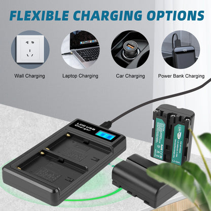 SHENTEC 2x Akku NP-FM500H +Ladegerät Für Sony Alpha DSLR/SLT A57 A68 A58 A300K/N A100