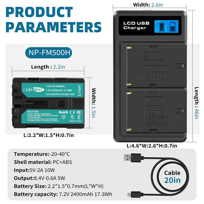 SHENTEC 2x Akku NP-FM500H +Ladegerät Für Sony Alpha DSLR/SLT A57 A68 A58 A300K/N A100