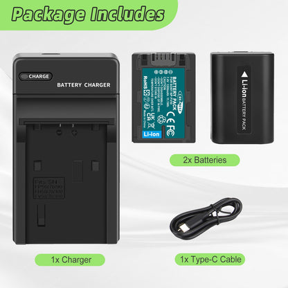 2x NP-FV50 NP-FV30 NP-FV70 Battery + Charger For Sony NP-FV100 NP-FV90 HDR-CX110