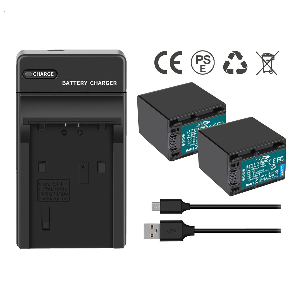 2x NP-FV70 Akku 2.6ah für Sony NP-FV100 NP-FV90 NP-FV50 NP-FV30 NP-FV40 Ladegerät