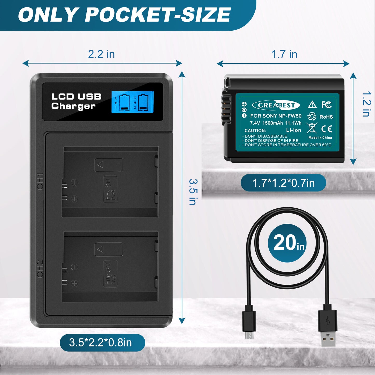 2X NP-FW50 Akku & Schnellladegerät für Sony A6500 A6000 A7R A7RII A7S A7II RX10