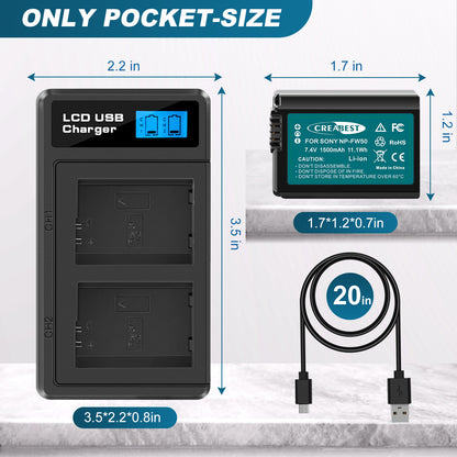 2X NP-FW50 Akku & Schnellladegerät für Sony A6500 A6000 A7R A7RII A7S A7II RX10