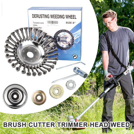 6" 8" 10" Stahl-Draht-Unkrautbürstenkopf für Rasentrimmer, rotierende Radbürste mit Adapterkit