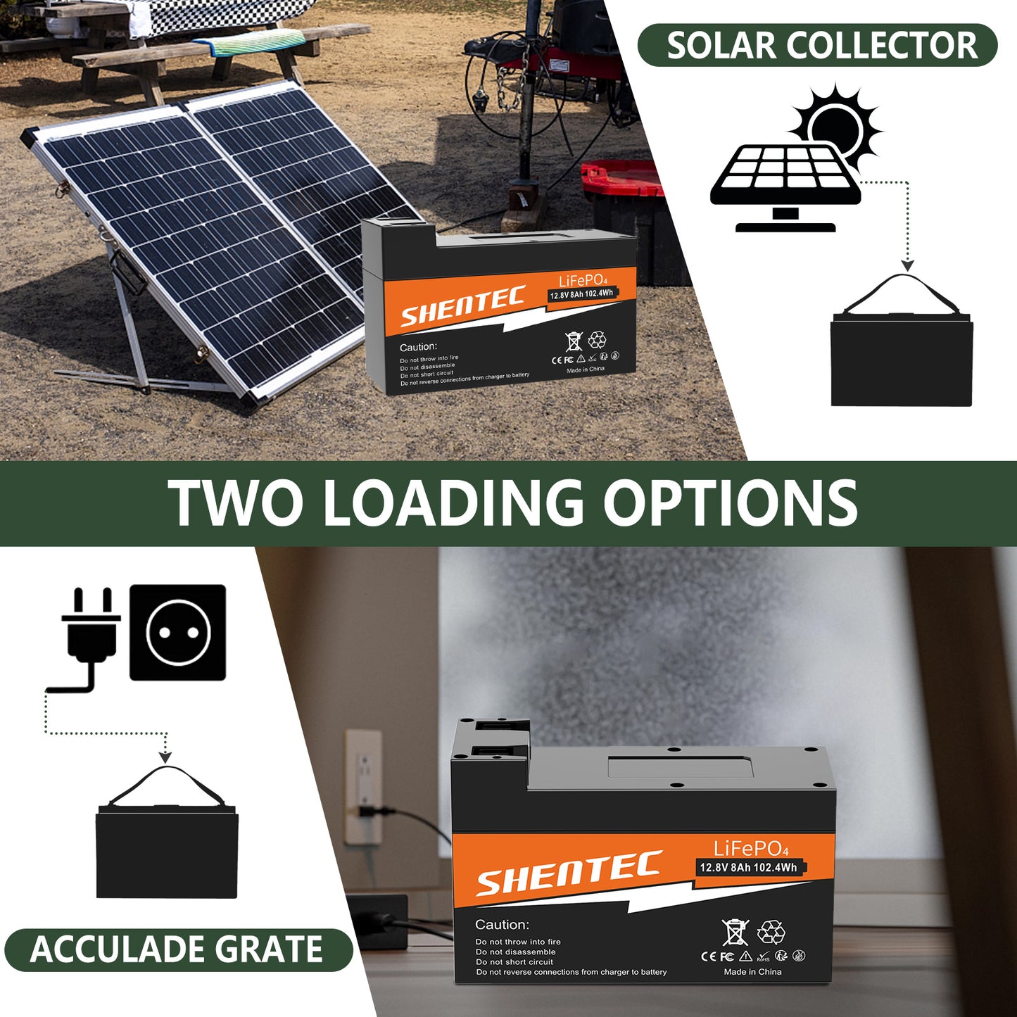 SHENTEC 8Ah 12,8V BMS LiFePO4-Batterie für Boot, Wohnmobil, Solar, Caravan, Camper und Off-Grid-Golf