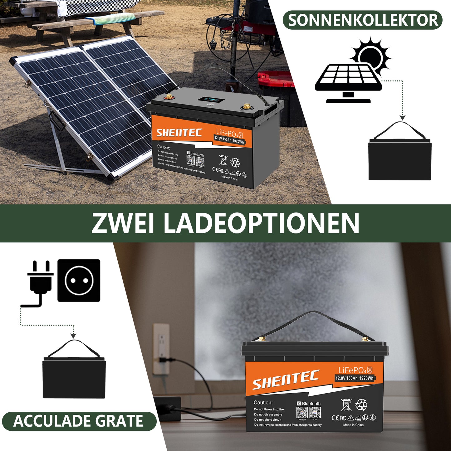 SHENTEC 12/24V 100/150/200/300Ah LiFePO4-Batterie mit BMS für Solarboot, autarkes Wohnmobil