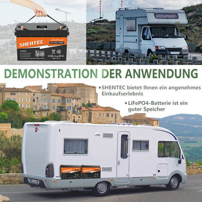 SHENTEC 12/24V 100/150/200/300Ah LiFePO4-Batterie mit BMS für Solarboot, autarkes Wohnmobil