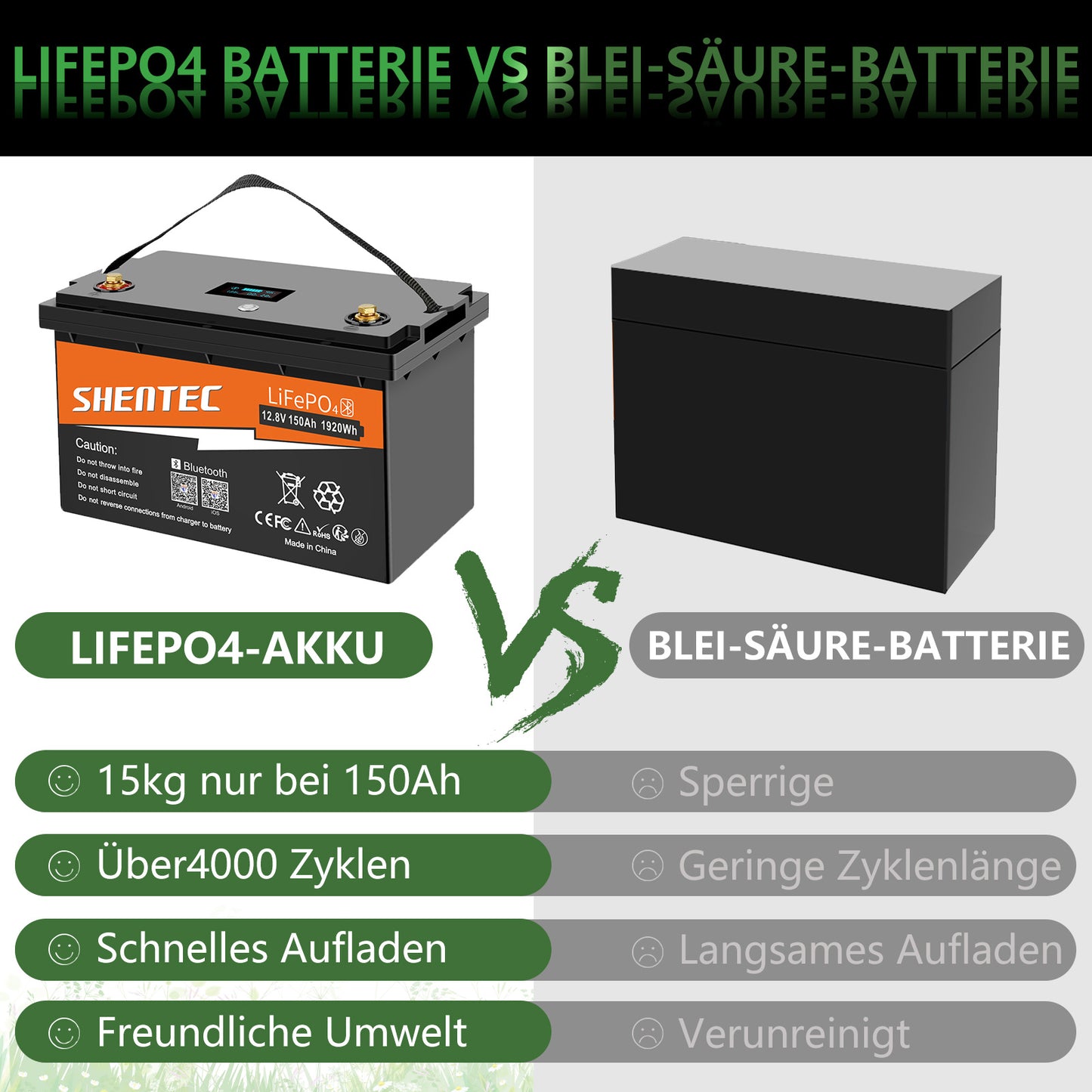 SHENTEC 12/24V 100/150/200/300Ah LiFePO4-Batterie mit BMS für Solarboot, autarkes Wohnmobil