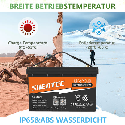 SHENTEC 12/24V 100/150/200/300Ah LiFePO4-Batterie mit BMS für Solarboot, autarkes Wohnmobil
