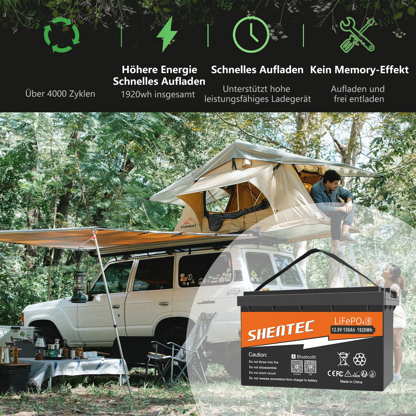 SHENTEC 12/24V 100/150/200/300Ah LiFePO4-Batterie mit BMS für Solarboot, autarkes Wohnmobil
