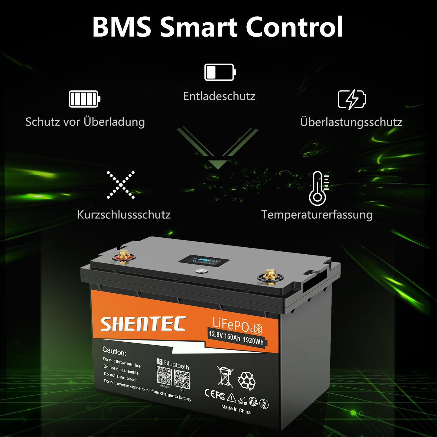 SHENTEC 12/24V 100/150/200/300Ah LiFePO4-Batterie mit BMS für Solarboot, autarkes Wohnmobil