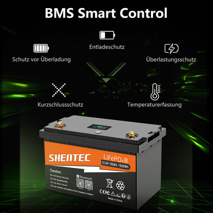 SHENTEC 12/24V 100/150/200/300Ah LiFePO4-Batterie mit BMS für Solarboot, autarkes Wohnmobil