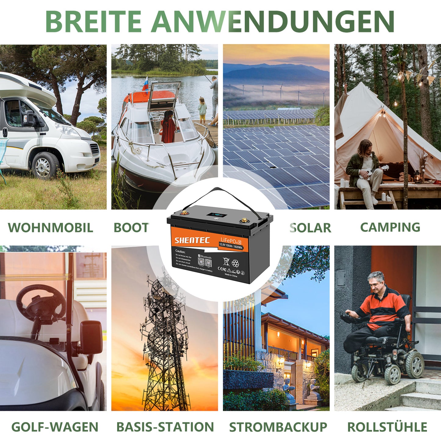 SHENTEC 12/24V 100/150/200/300Ah LiFePO4-Batterie mit BMS für Solarboot, autarkes Wohnmobil