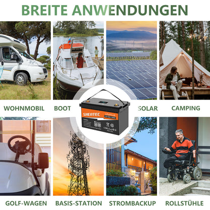 SHENTEC 12/24V 100/150/200/300Ah LiFePO4-Batterie mit BMS für Solarboot, autarkes Wohnmobil