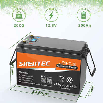 SHENTEC 12/24V 100/150/200/300Ah LiFePO4-Batterie mit BMS für Solarboot, autarkes Wohnmobil