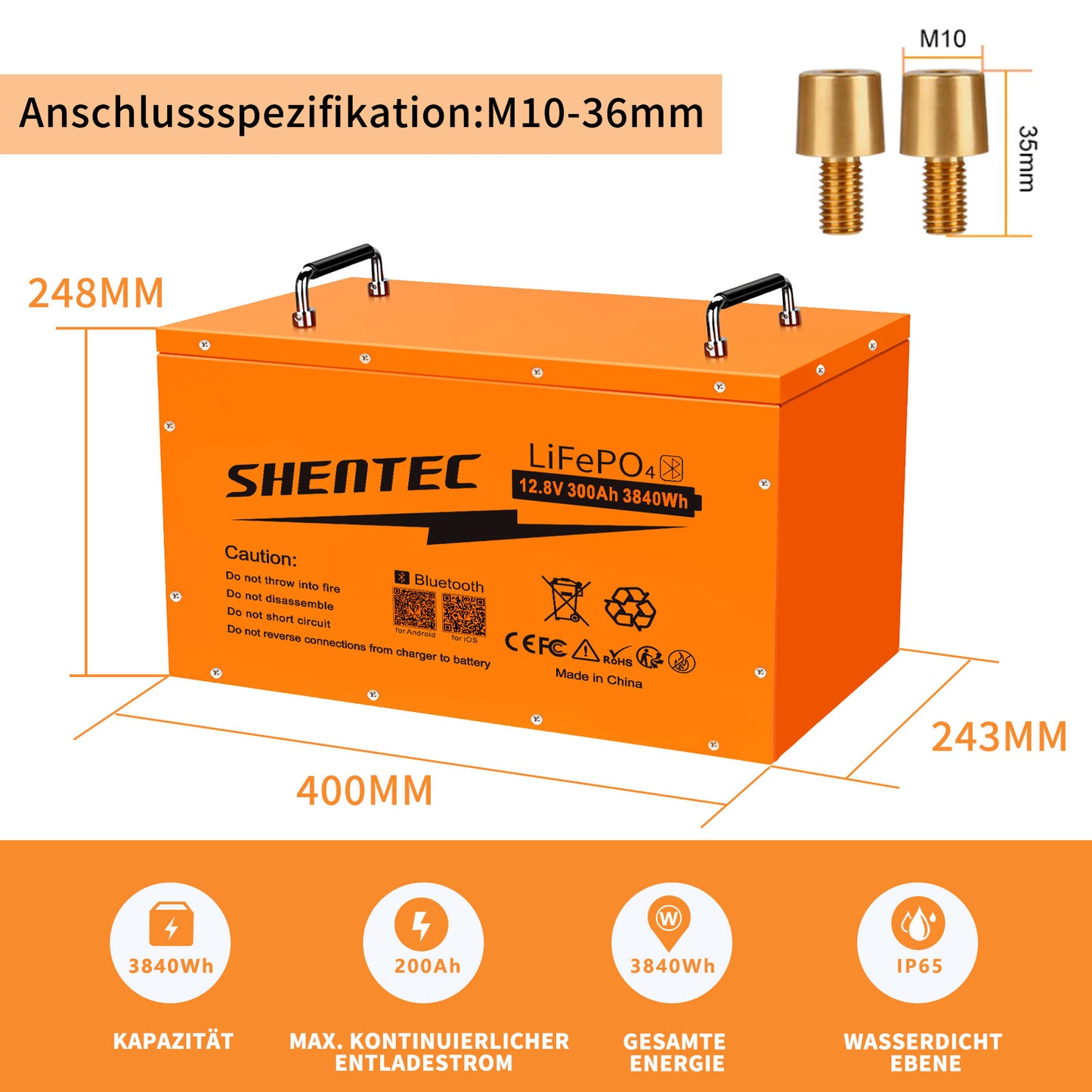 SHENTEC 12/24V 100/150/200/300Ah LiFePO4-Batterie mit BMS für Solarboot, autarkes Wohnmobil