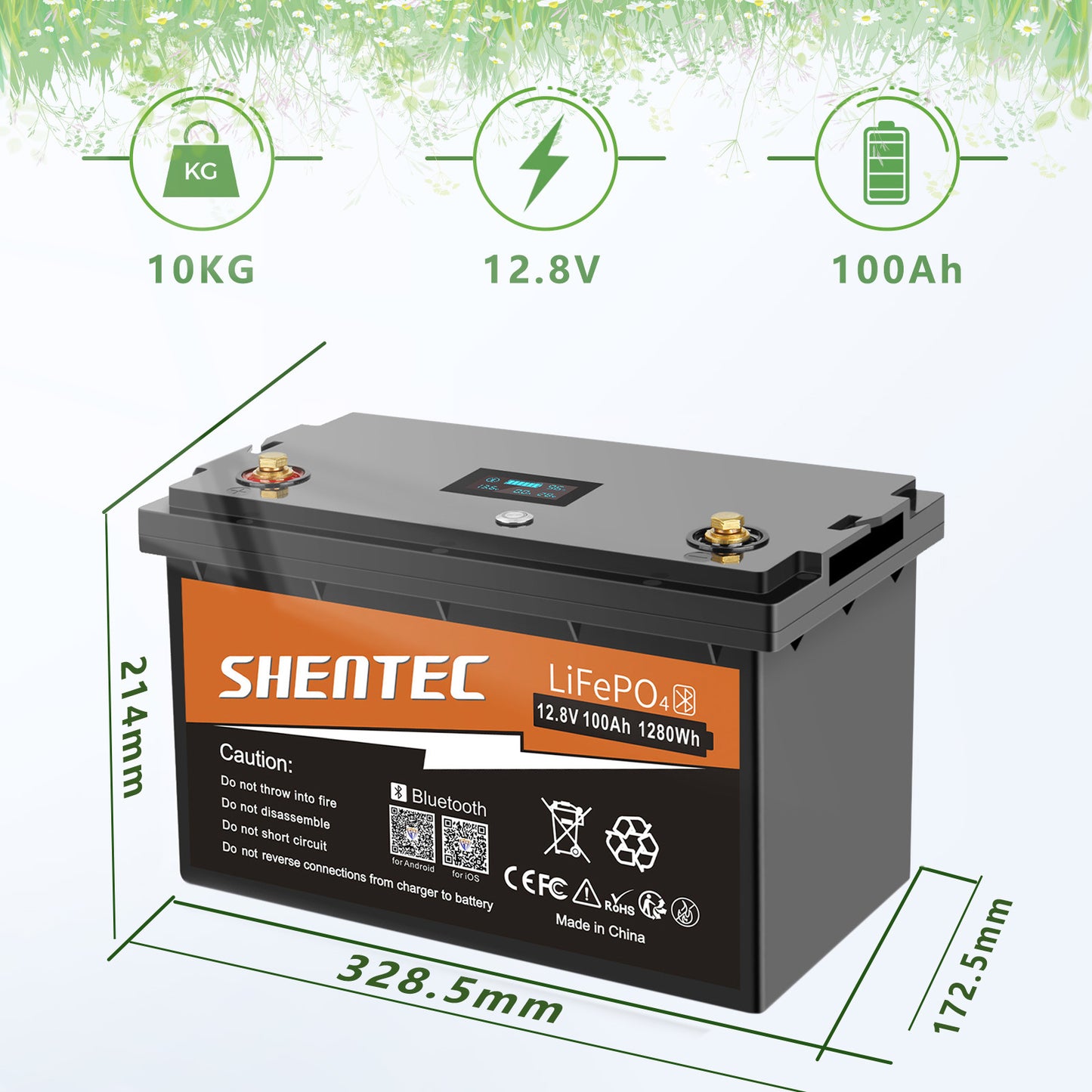 SHENTEC 12/24V 100/150/200/300Ah LiFePO4-Batterie mit BMS für Solarboot, autarkes Wohnmobil
