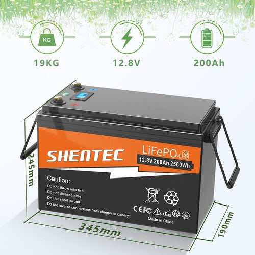 SHENTEC 12/24V 100/150/200/300Ah LiFePO4-Batterie mit BMS für Solarboot, autarkes Wohnmobil