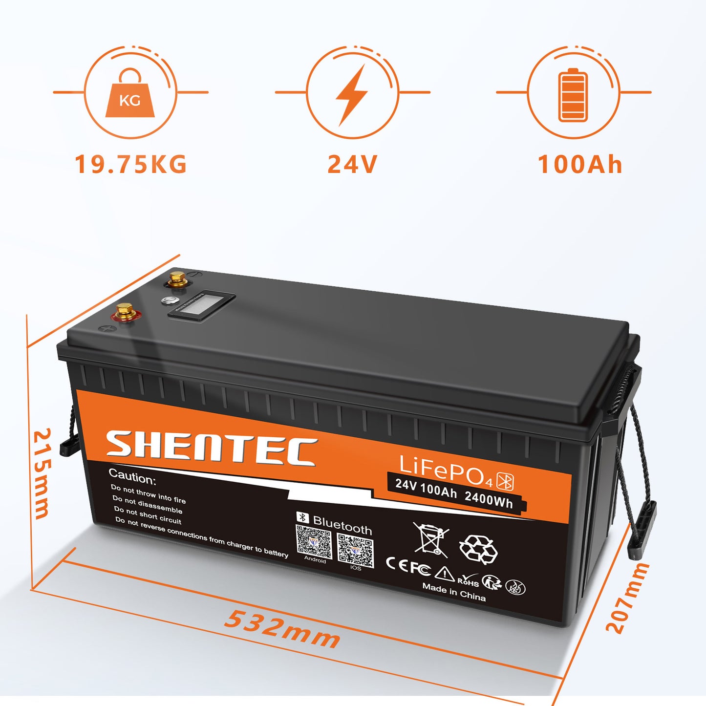 SHENTEC 12/24V 100/150/200/300Ah LiFePO4-Batterie mit BMS für Solarboot, autarkes Wohnmobil
