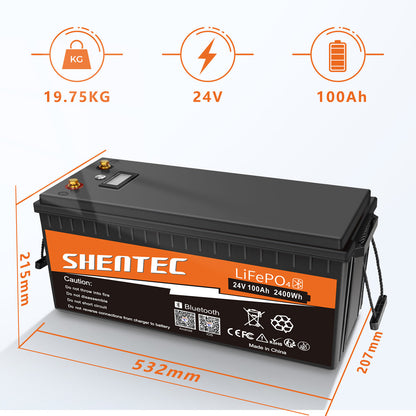 SHENTEC 12/24V 100/150/200/300Ah LiFePO4-Batterie mit BMS für Solarboot, autarkes Wohnmobil