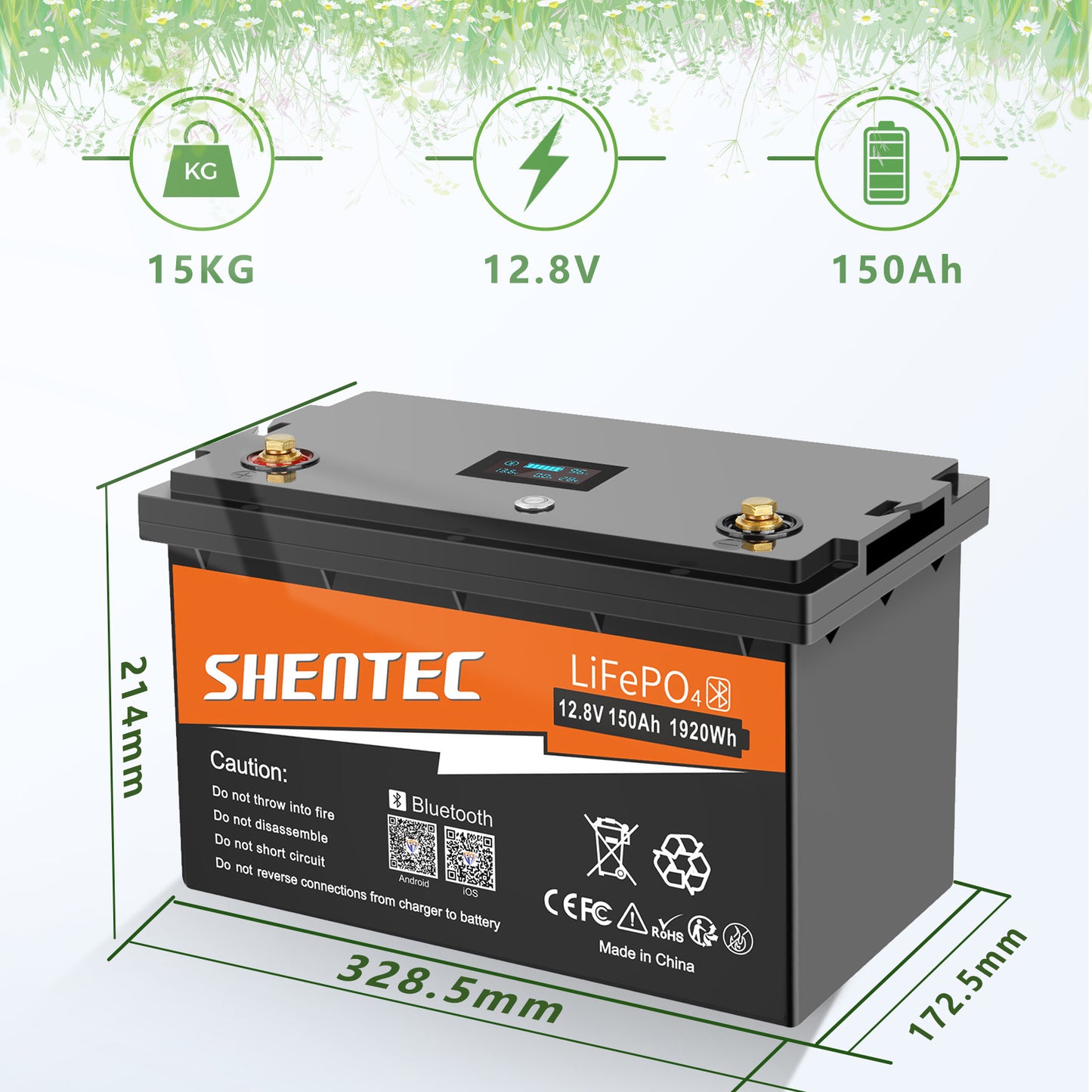 SHENTEC 12/24V 100/150/200/300Ah LiFePO4-Batterie mit BMS für Solarboot, autarkes Wohnmobil