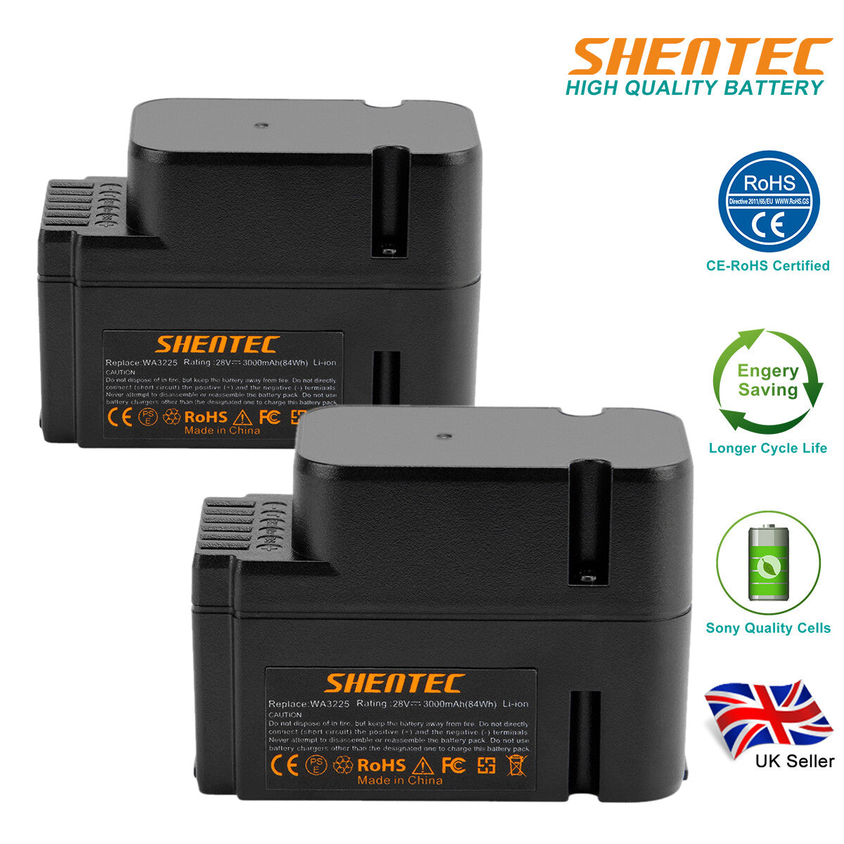 SHENTEC PLG 2er-Pack 3.0AH 28V Li-ion-Akku für Worx WG790E WG754E WG794E WG755E WA3225 WA3565